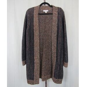 Christopher & Banks Large Thick Knit Cardigan Open Front Long Line Black Cotton